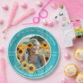 Assiettes En Carton Photo Turquoise Tournesol Jaune Graduation (Fête)