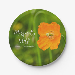 Assiettes En Carton Photographie de fleur de pavot orange pour une fêt