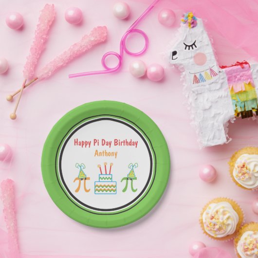 Assiettes En Carton Pi Day Anniversaire Ajouter Nom Plaque Papier (Fête)