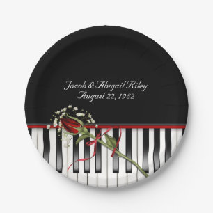 Assiettes En Carton Piano avec rose rouge