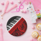 Assiettes En Carton Piano et roses (Fête)