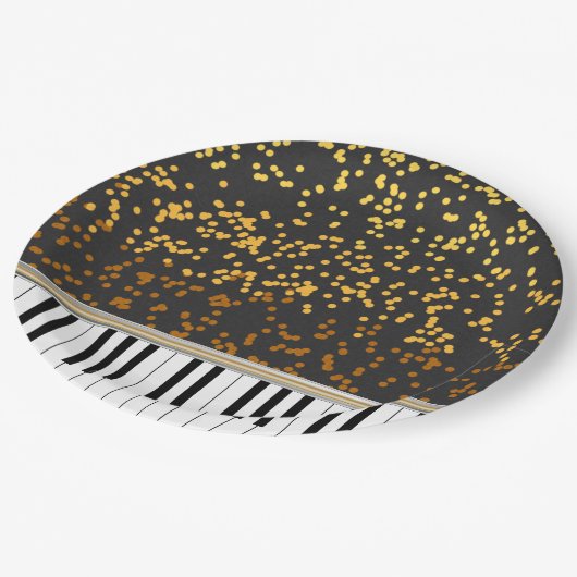 Assiettes En Carton Piano Keys Gold Pois Motif (Angle)