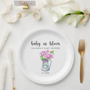 Assiettes En Carton Pichet aquarelle de fleurs - bébé en fleurs