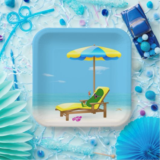 Assiettes En Carton Picket Vert Sur Le Transat De Plage (Fête)