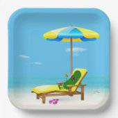 Assiettes En Carton Picket Vert Sur Le Transat De Plage (Recto)