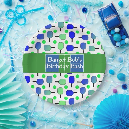 Assiettes En Carton Pickleball Anniversaire Bleu Vert Paddle Ball Beng (Fête)