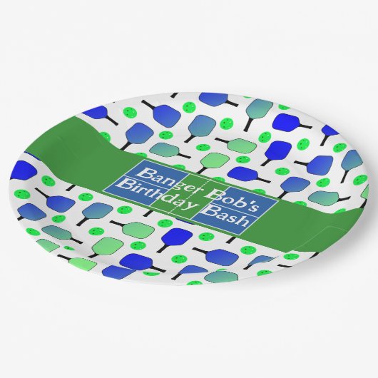 Assiettes En Carton Pickleball Anniversaire Bleu Vert Paddle Ball Beng (Angle)