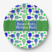 Assiettes En Carton Pickleball Anniversaire Bleu Vert Paddle Ball Beng (Devant)