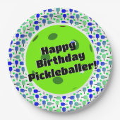 Assiettes En Carton Pickleball Anniversaire Bleu Vert Personnalisé Hap (Devant)