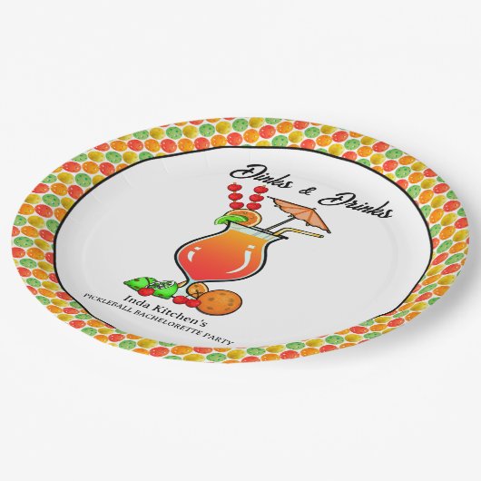 Assiettes En Carton Pickleball Bachelorette Mariage Dinks & Boissons (Angle)