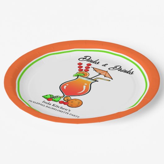 Assiettes En Carton Pickleball Bachelorette Mariage Dinks & Boissons (Angle)