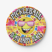 Assiettes En Carton Pickleball est mon endroit heureux - Graphique col (Devant)