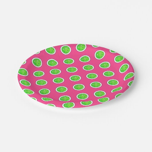 Assiettes En Carton Pickleball Green Pickleballs Pois Hot rose (Angle)