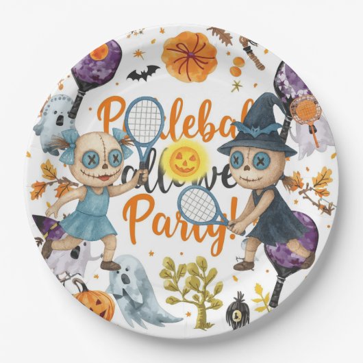 Assiettes En Carton Pickleball Halloween thème pour la fête (Devant)