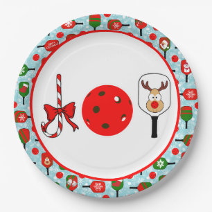 Assiettes En Carton Pickleball Joie fête de Noël Rouge Vert sur Bleu