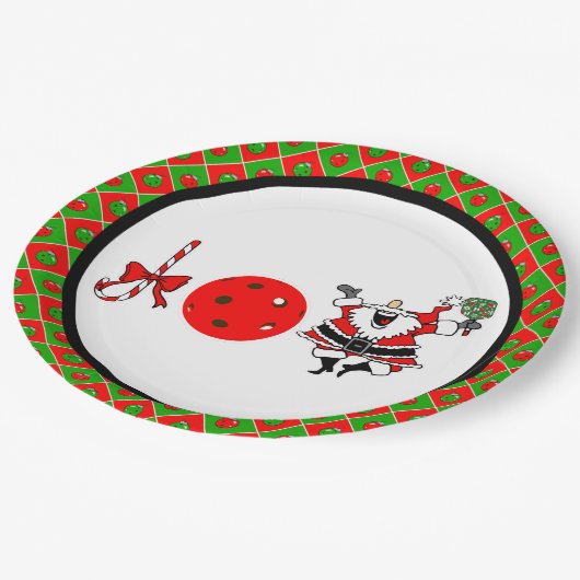 Assiettes En Carton Pickleball Joie Noël Party Rouge Vert et Noir (Angle)