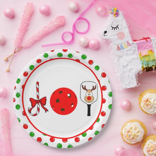 Assiettes En Carton Pickleball Joy Fête de Noël Rouge Vert Ornements (Fête)