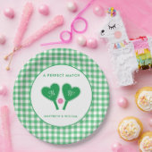 Assiettes En Carton Pickleball Mariage rose et vert Preppy (Fête)