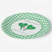 Assiettes En Carton Pickleball Mariage rose et vert Preppy (Angle)