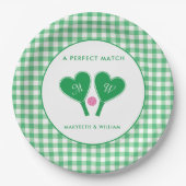 Assiettes En Carton Pickleball Mariage rose et vert Preppy (Devant)