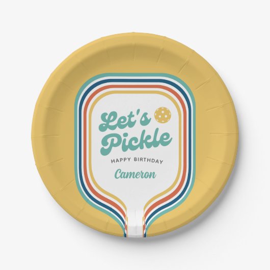 Assiettes En Carton Pickleball Party Pickle Retro Rainbow Stripe (Devant)