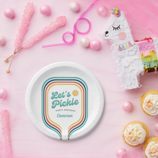 Assiettes En Carton Pickleball Party Pickle Retro Rainbow Stripe (Fête)