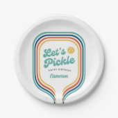 Assiettes En Carton Pickleball Party Pickle Retro Rainbow Stripe (Devant)