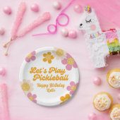 Assiettes En Carton Pickleball Party Super Retro Rose Orange Fleurs (Fête)