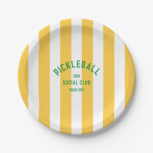 Assiettes En Carton Pickleball Social Club Crest Cabana Jaune Stripe