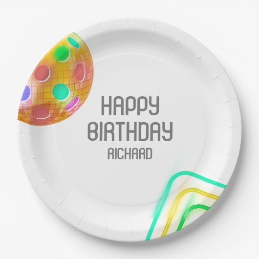 Assiettes En Carton Pickleball Sports Neon Thème Disco ball Party (Devant)