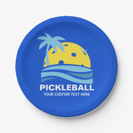 Assiettes En Carton Pickleball Sun Palm Trees Pickleball Party Custom (Devant)