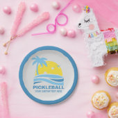 Assiettes En Carton Pickleball Sun Palm Trees Pickleball Party Custom (Fête)