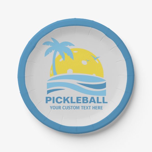 Assiettes En Carton Pickleball Sun Palm Trees Pickleball Party Custom (Devant)