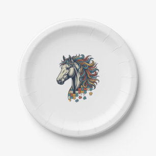 Assiettes En Carton Pièce de puzzle de cheval coloré T-Shirt gravure v