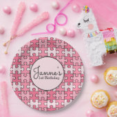 Assiettes En Carton Pièces de casse-tête de fille noire rose (Fête)