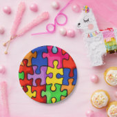 Assiettes En Carton Pièces de puzzle colorées (Fête)