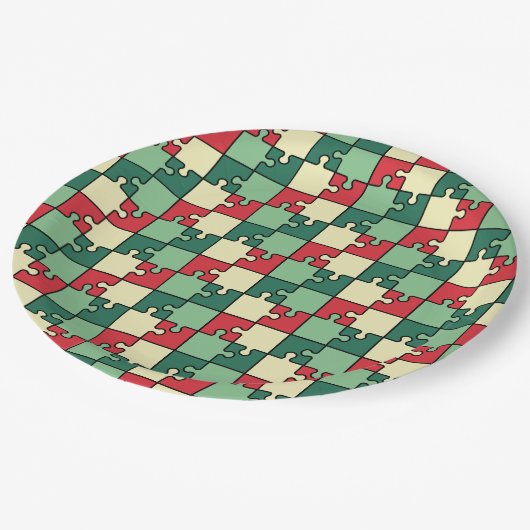 Assiettes En Carton Pièces de puzzle géométrique rouge vert Motif (Angle)