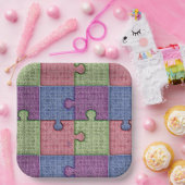 Assiettes En Carton Pièces de puzzle multicolores (Fête)