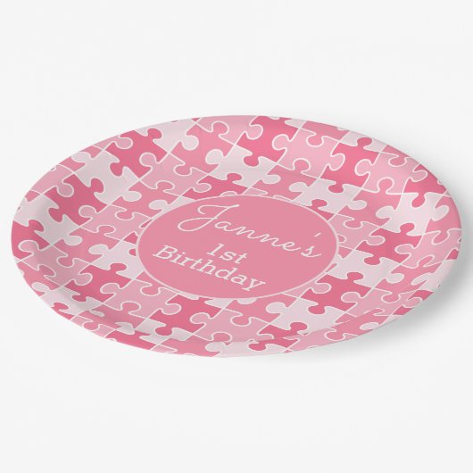 Assiettes En Carton Pièces de puzzle rose (Angle)