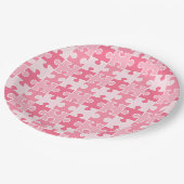 Assiettes En Carton Pièces de puzzle rose et blanc doux (Angle)