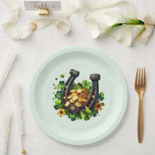 Assiettes En Carton Pièces en or Lucky Horseshoe et Clover