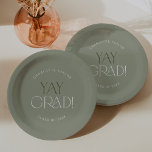 Assiettes En Carton Pied moderne | Green Yay Grad Graduation<br><div class="desc">Ces plaques de papier peint gris vert foncé moderne sont parfaites pour une simple fête de grad. Le design se compose d'une élégante typographie boho avec une touche de style sophistiqué dans vert sauge clair muet et minimaliste. Personnalisez vos plaques de papier avec le nom de l'année d'études supérieures et...</div>