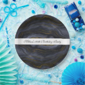 Assiettes En Carton Pierre d'Agate Noir & Or moderne Abstrait (Fête)