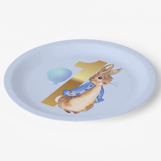 Assiettes En Carton Pierre le lapin 1er anniversaire Ballon bleu (Angle)