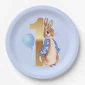 Assiettes En Carton Pierre le lapin 1er anniversaire Ballon bleu (Devant)