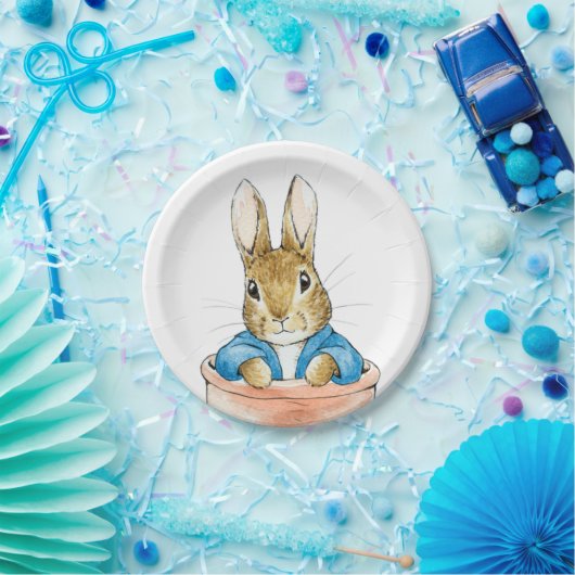 Assiettes En Carton Pierre le lapin assis dans un pot (Fête)