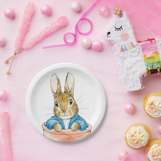 Assiettes En Carton Pierre le lapin assis dans un pot (Fête)