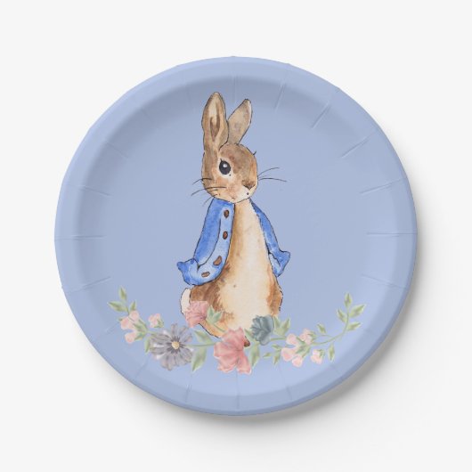 Assiettes En Carton Pierre le lapin avec couronne de fleurs (Devant)
