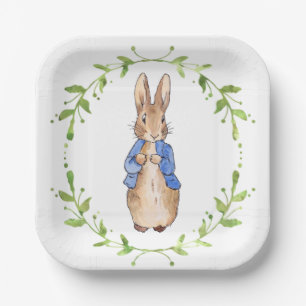 Assiettes En Carton Pierre le lapin avec la feuille verte Wreath