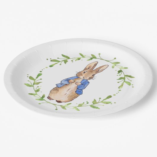 Assiettes En Carton Pierre le lapin avec la feuille verte Wreath (Angle)